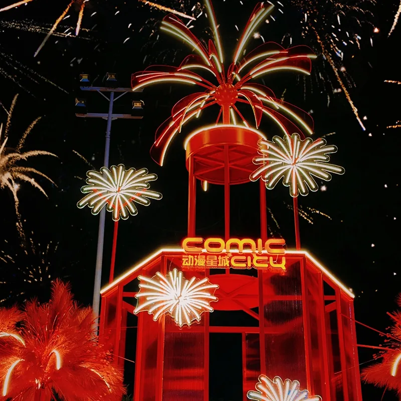 3D gift box firework light for night tour and landscape projects — 3D Firework Light series by Dengqi Lighting