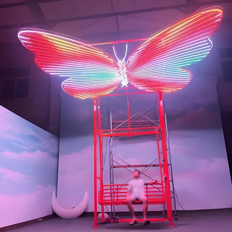 interactive butterfly swing light for night tour and landscape projects — Interactive Lighting Installation series by Dengqi Lighting